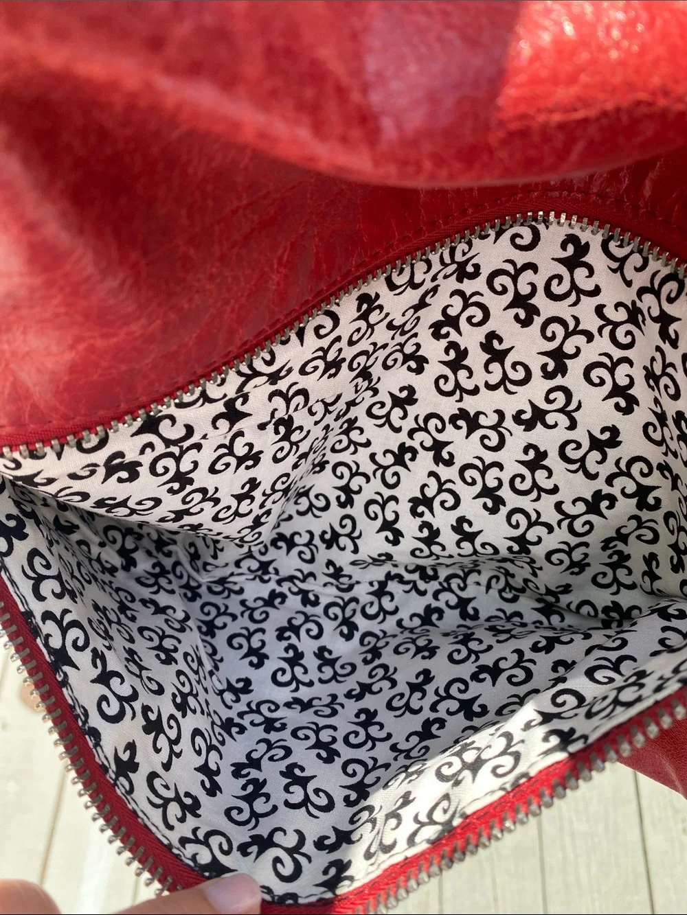 HOBO Red Leather Hobo Bag with Front Zip Pocket